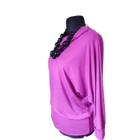 Jesienna bluzka KIMONO ze ściągaczami i z golfem - fuksja